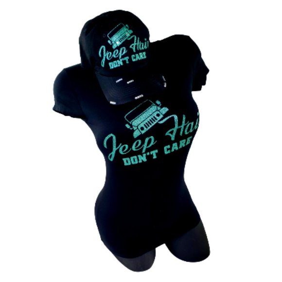 Jeep Hair Don't Care Black Baseball Adj. Cap with Jade Shiny Lettering & Swk. Cr - Picture 4 of 6